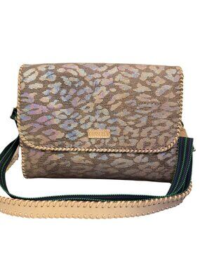 NWT Consuela Iridescent Animal Print Shoulder Purse With Leather Trim